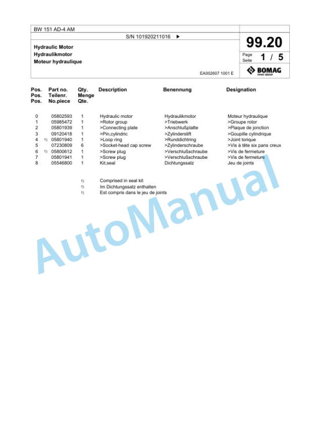 Bomag BW 151 AD-4 AM Tandem Vibratory Roller Spare Parts Catalogue 00817913 3 Bomag BW 151 AD-4 AM Tandem Vibratory Roller Spare Parts Catalogue 00817913-3