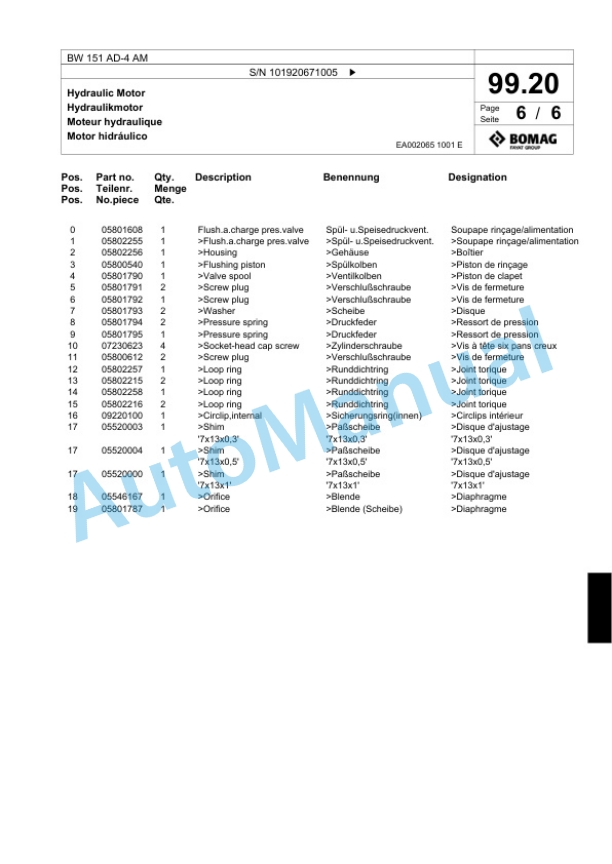 Bomag BW 151 AD-4 AM Tandem Vibratory Roller Spare Parts Catalogue 00818969 3 Bomag BW 151 AD-4 AM Tandem Vibratory Roller Spare Parts Catalogue 00818969-3