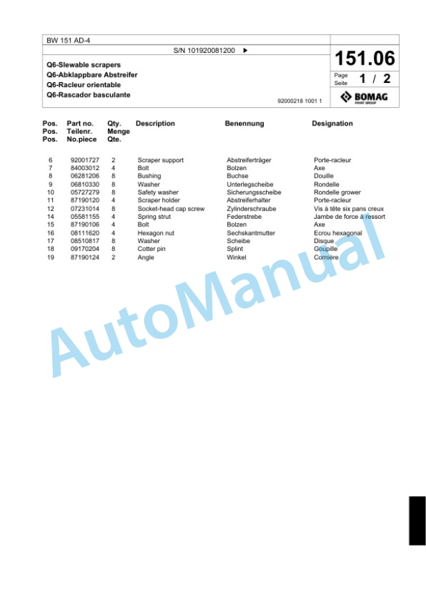 Bomag BW 151 AD-4 Tandem Vibratory Roller Spare Parts Catalogue 00824001 5 Bomag BW 151 AD-4 Tandem Vibratory Roller Spare Parts Catalogue 00824001-5