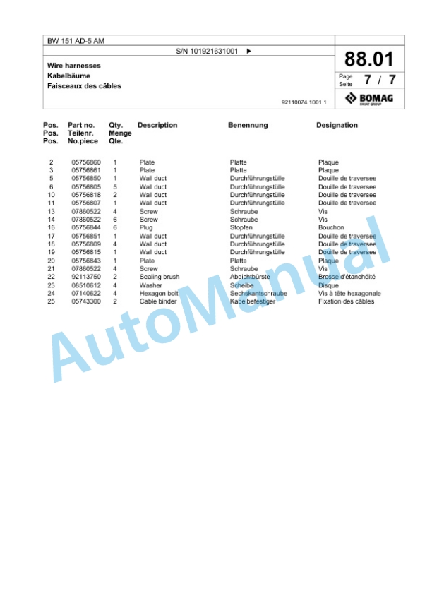 Bomag BW 151 AD-5 AM Tandem Vibratory Roller Spare Parts Catalogue 00825347 2 Bomag BW 151 AD-5 AM Tandem Vibratory Roller Spare Parts Catalogue 00825347-2