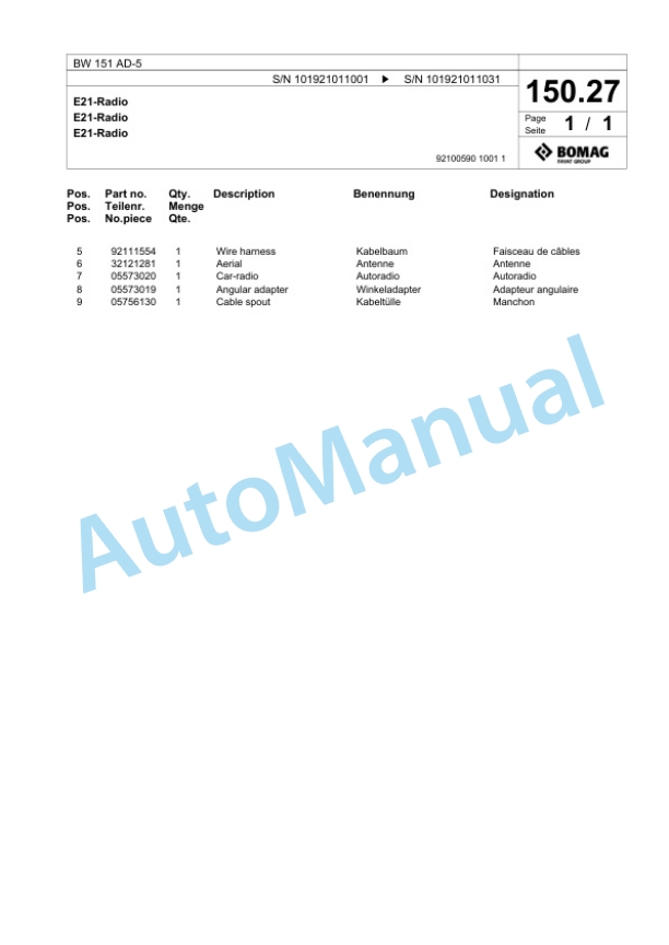 Bomag BW 151 AD-5 Tandem Vibratory Roller Spare Parts Catalogue 00824051 3 Bomag BW 151 AD-5 Tandem Vibratory Roller Spare Parts Catalogue 00824051-3