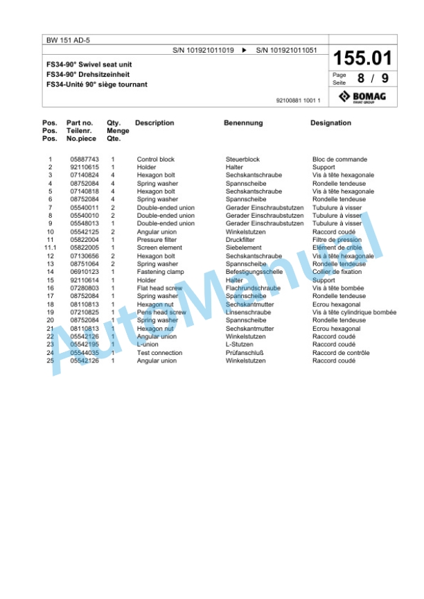 Bomag BW 151 AD-5 Tandem Vibratory Roller Spare Parts Catalogue 00824051 5 Bomag BW 151 AD-5 Tandem Vibratory Roller Spare Parts Catalogue 00824051-5