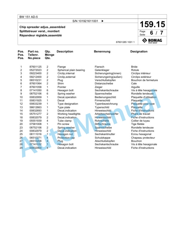 Bomag BW 151 AD-5 Tandem Vibratory Roller Spare Parts Catalogue 00825343 5 Bomag BW 151 AD-5 Tandem Vibratory Roller Spare Parts Catalogue 00825343-5