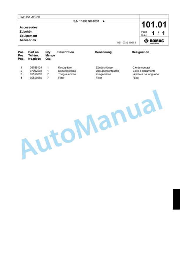 Bomag BW 151 AD-50 Tandem Vibratory Roller Spare Parts Catalogue 00824501 4 Bomag BW 151 AD-50 Tandem Vibratory Roller Spare Parts Catalogue 00824501-4