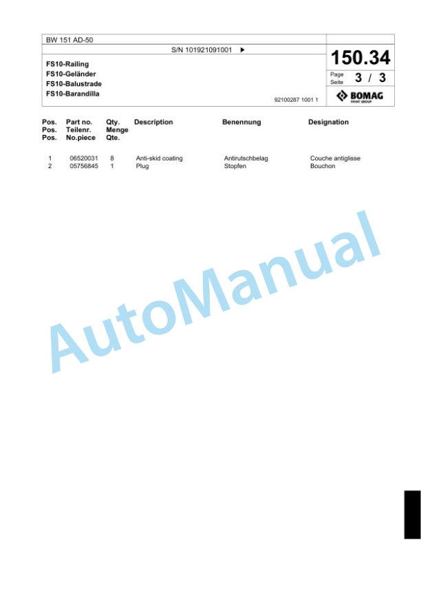 Bomag BW 151 AD-50 Tandem Vibratory Roller Spare Parts Catalogue 00824501 5 Bomag BW 151 AD-50 Tandem Vibratory Roller Spare Parts Catalogue 00824501-5