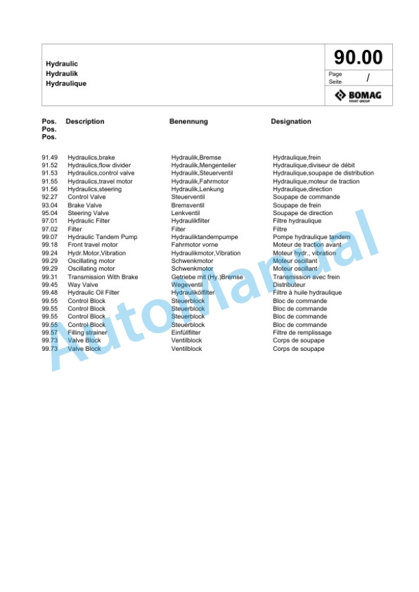 Bomag BW 154 ACP-4 AM Combination Roller Spare Parts Catalogue 00824719 2 Bomag BW 154 ACP-4 AM Combination Roller Spare Parts Catalogue 00824719-2