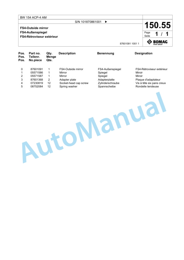 Bomag BW 154 ACP-4 AM Combination Roller Spare Parts Catalogue 00825673 3 Bomag BW 154 ACP-4 AM Combination Roller Spare Parts Catalogue 00825673-3