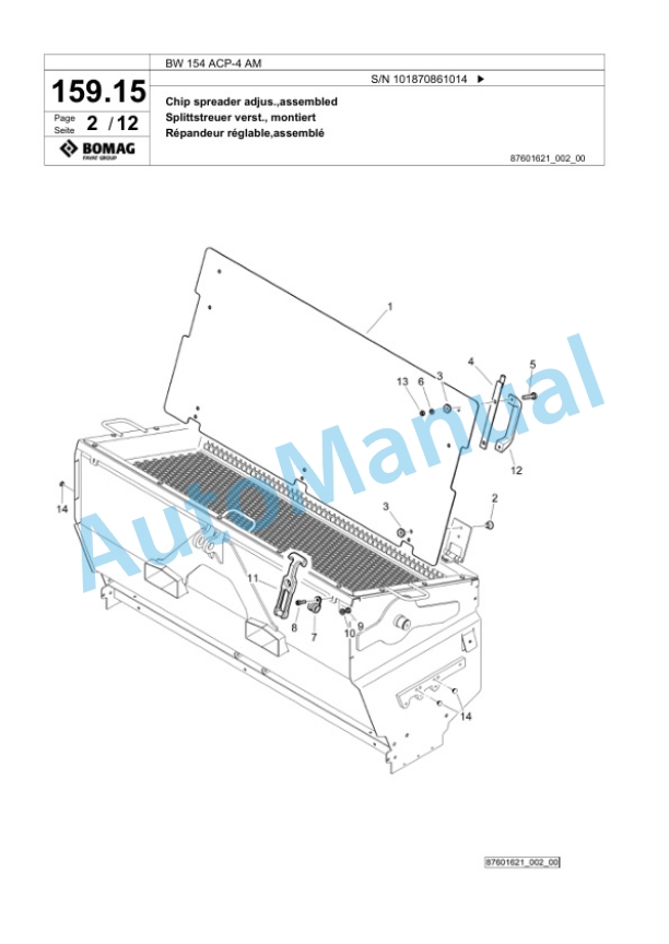 Bomag BW 154 ACP-4 AM Combination Roller Spare Parts Catalogue 00825673 4 Bomag BW 154 ACP-4 AM Combination Roller Spare Parts Catalogue 00825673-4