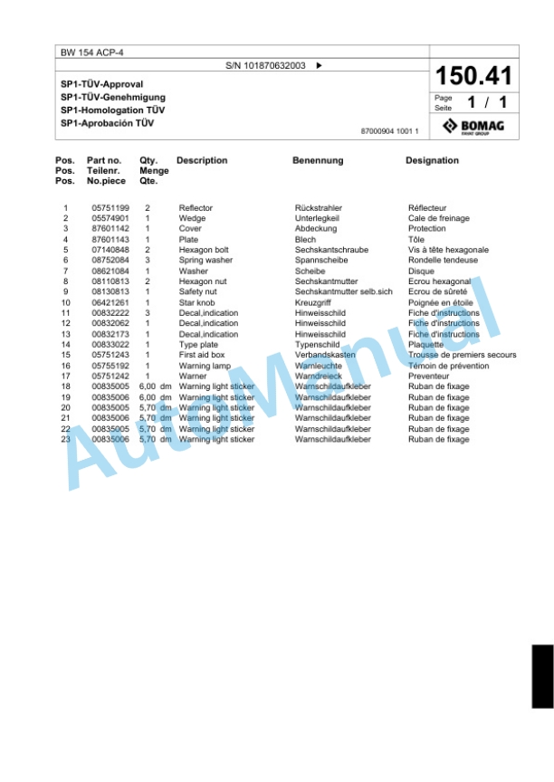 Bomag BW 154 ACP-4 Combination Roller Spare Parts Catalogue 00818305 5 Bomag BW 154 ACP-4 Combination Roller Spare Parts Catalogue 00818305-5