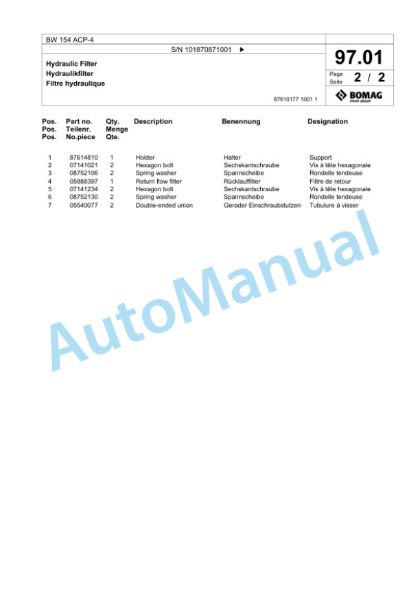 Bomag BW 154 ACP-4 Combination Roller Spare Parts Catalogue 00825675 2 Bomag BW 154 ACP-4 Combination Roller Spare Parts Catalogue 00825675-2
