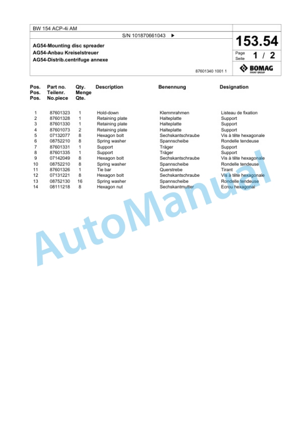 Bomag BW 154 ACP-4i AM Combination Roller Spare Parts Catalogue 00824589 4 Bomag BW 154 ACP-4i AM Combination Roller Spare Parts Catalogue 00824589-4