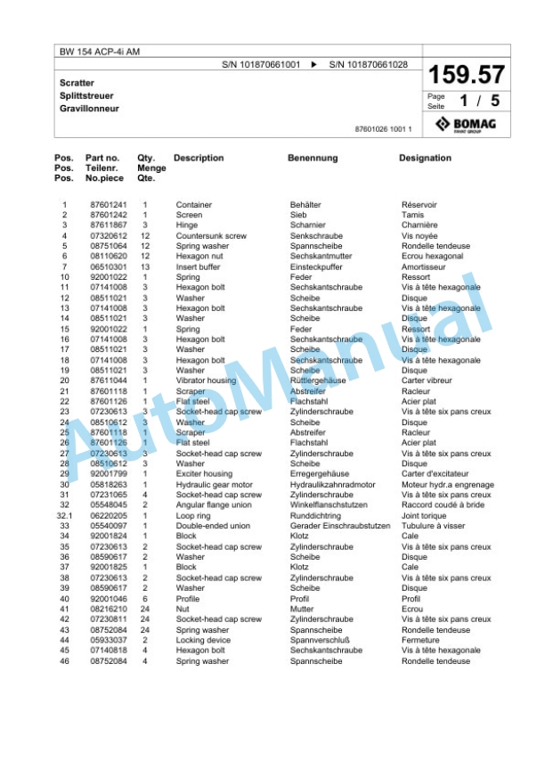 Bomag BW 154 ACP-4i AM Combination Roller Spare Parts Catalogue 00824589 5 Bomag BW 154 ACP-4i AM Combination Roller Spare Parts Catalogue 00824589-5