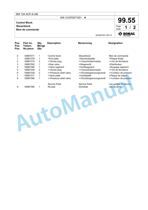 Bomag BW 154 ACP-4i AM Combination Roller Spare Parts Catalogue 00825383 3 Bomag BW 154 ACP-4i AM Combination Roller Spare Parts Catalogue 00825383-3