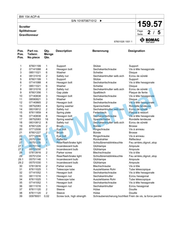 Bomag BW 154 ACP-4i Combination Roller Spare Parts Catalogue 00824591 5 Bomag BW 154 ACP-4i Combination Roller Spare Parts Catalogue 00824591-5