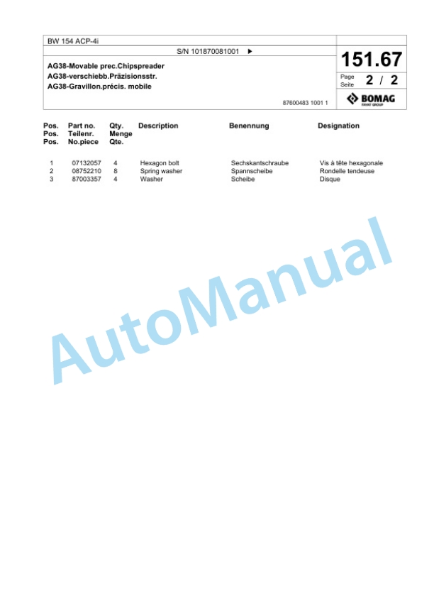 Bomag BW 154 ACP-4i Combination Roller Spare Parts Catalogue 00825385 4 Bomag BW 154 ACP-4i Combination Roller Spare Parts Catalogue 00825385-4