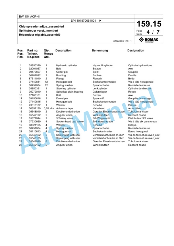 Bomag BW 154 ACP-4i Combination Roller Spare Parts Catalogue 00825385 5 Bomag BW 154 ACP-4i Combination Roller Spare Parts Catalogue 00825385-5