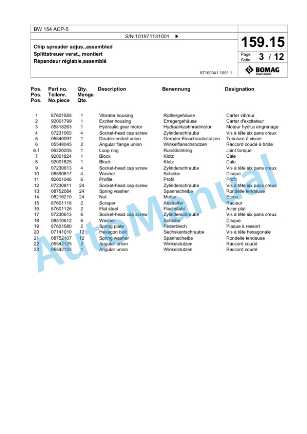 Bomag BW 154 ACP-5 Combination Roller Spare Parts Catalogue 00826317 4 Bomag BW 154 ACP-5 Combination Roller Spare Parts Catalogue 00826317-4