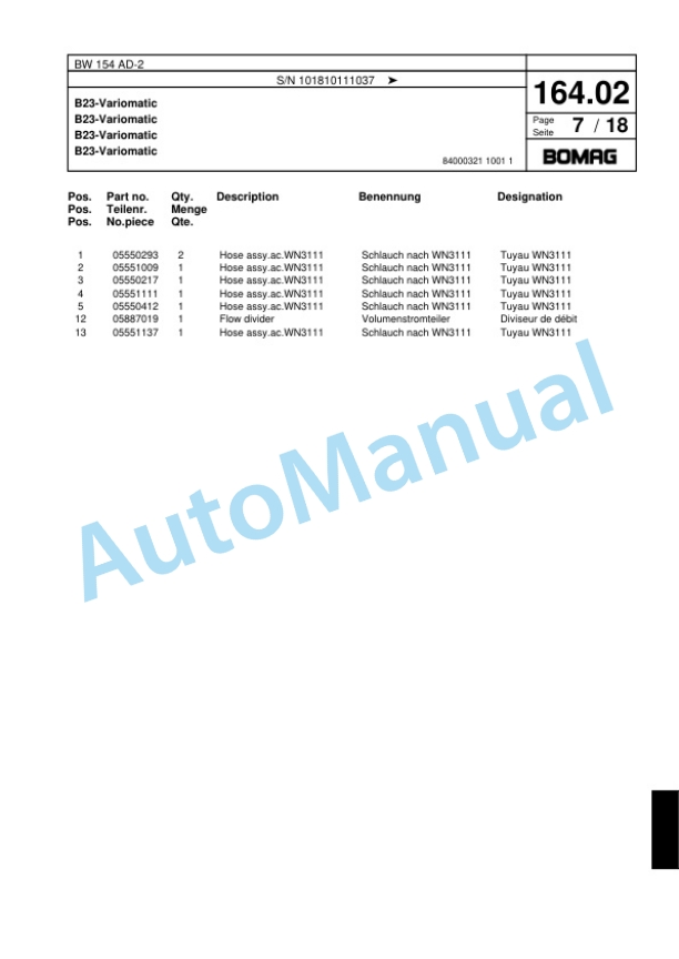 Bomag BW 154 AD-2 Tandem Vibratory Roller Spare Parts Catalogue 00817490 5 Bomag BW 154 AD-2 Tandem Vibratory Roller Spare Parts Catalogue 00817490-5