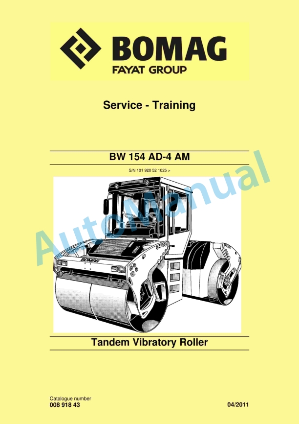 Bomag BW 154 AD-4 AM Tandem Vibratory Roller Service Training 00891843 1 Bomag BW 154 AD-4 AM Tandem Vibratory Roller Service Training 00891843