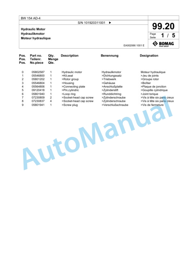 Bomag BW 154 AD-4 Tandem Vibratory Roller Spare Parts Catalogue 00817901 3 Bomag BW 154 AD-4 Tandem Vibratory Roller Spare Parts Catalogue 00817901-3