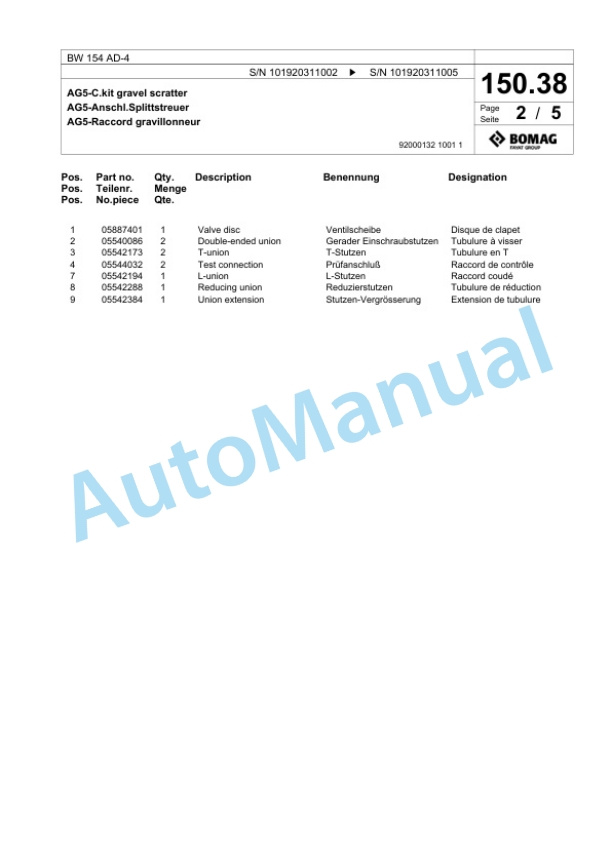 Bomag BW 154 AD-4 Tandem Vibratory Roller Spare Parts Catalogue 00817901 5 Bomag BW 154 AD-4 Tandem Vibratory Roller Spare Parts Catalogue 00817901-5