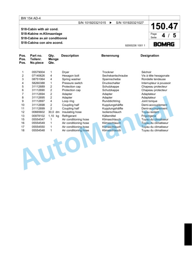 Bomag BW 154 AD-4 Tandem Vibratory Roller Spare Parts Catalogue 00818557 4 Bomag BW 154 AD-4 Tandem Vibratory Roller Spare Parts Catalogue 00818557-4