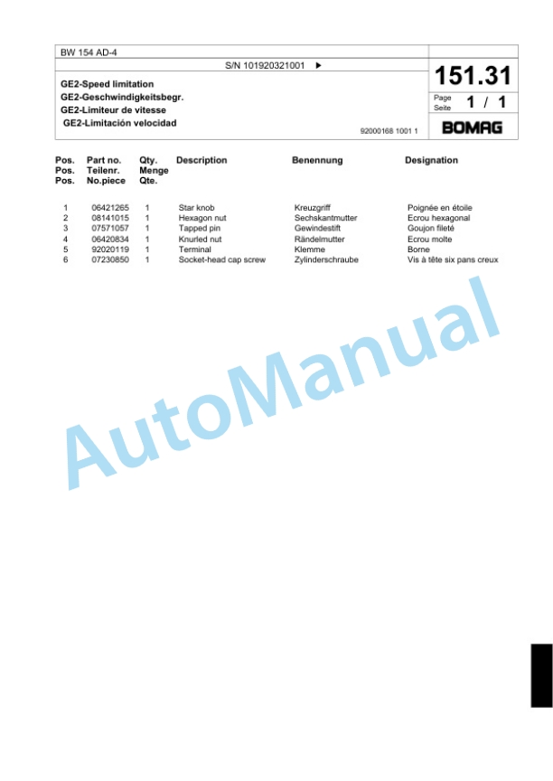 Bomag BW 154 AD-4 Tandem Vibratory Roller Spare Parts Catalogue 00818557 5 Bomag BW 154 AD-4 Tandem Vibratory Roller Spare Parts Catalogue 00818557-5