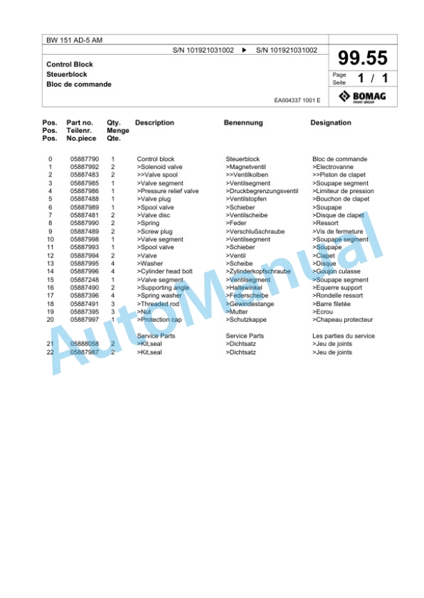 Bomag BW 154 AD-5 AM Tandem Vibratory Roller Spare Parts Catalogue 00824055 3 Bomag BW 154 AD-5 AM Tandem Vibratory Roller Spare Parts Catalogue 00824055-3