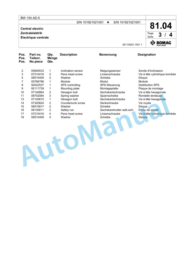 Bomag BW 154 AD-5 Tandem Vibratory Roller Spare Parts Catalogue 00824053 2 Bomag BW 154 AD-5 Tandem Vibratory Roller Spare Parts Catalogue 00824053-2