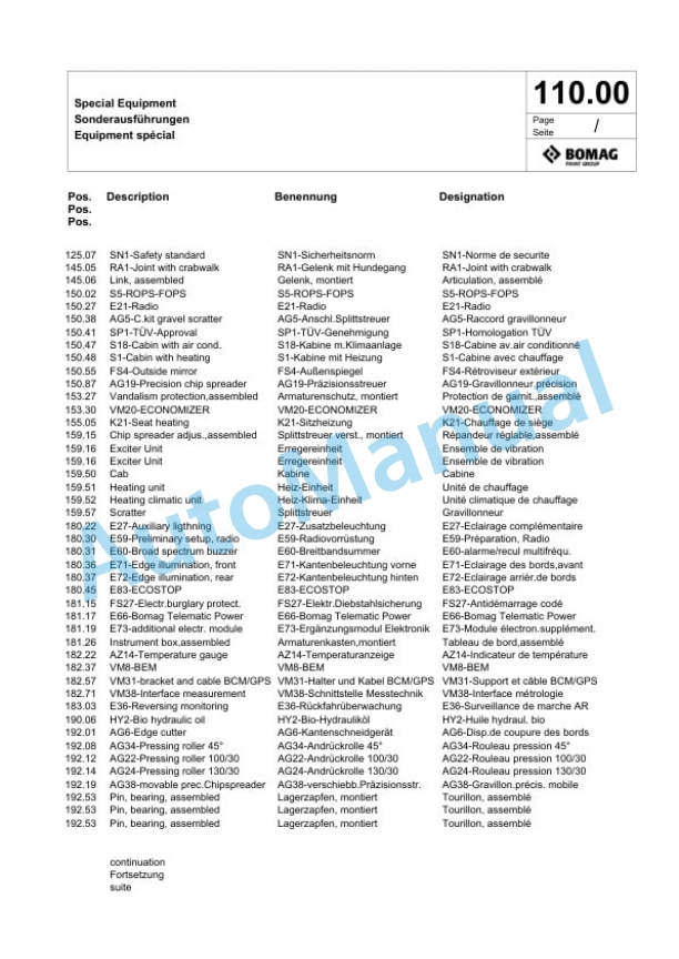 Bomag BW 154 AD-5 Tandem Vibratory Roller Spare Parts Catalogue 00824053 3 Bomag BW 154 AD-5 Tandem Vibratory Roller Spare Parts Catalogue 00824053-3