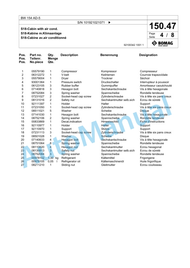 Bomag BW 154 AD-5 Tandem Vibratory Roller Spare Parts Catalogue 00824053 4 Bomag BW 154 AD-5 Tandem Vibratory Roller Spare Parts Catalogue 00824053-4