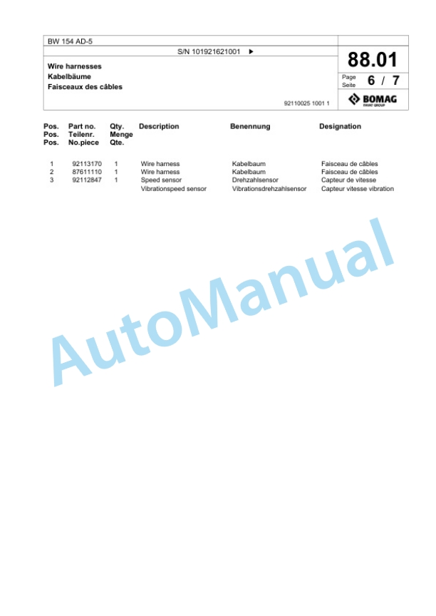 Bomag BW 154 AD-5 Tandem Vibratory Roller Spare Parts Catalogue 00825345 2 Bomag BW 154 AD-5 Tandem Vibratory Roller Spare Parts Catalogue 00825345-2