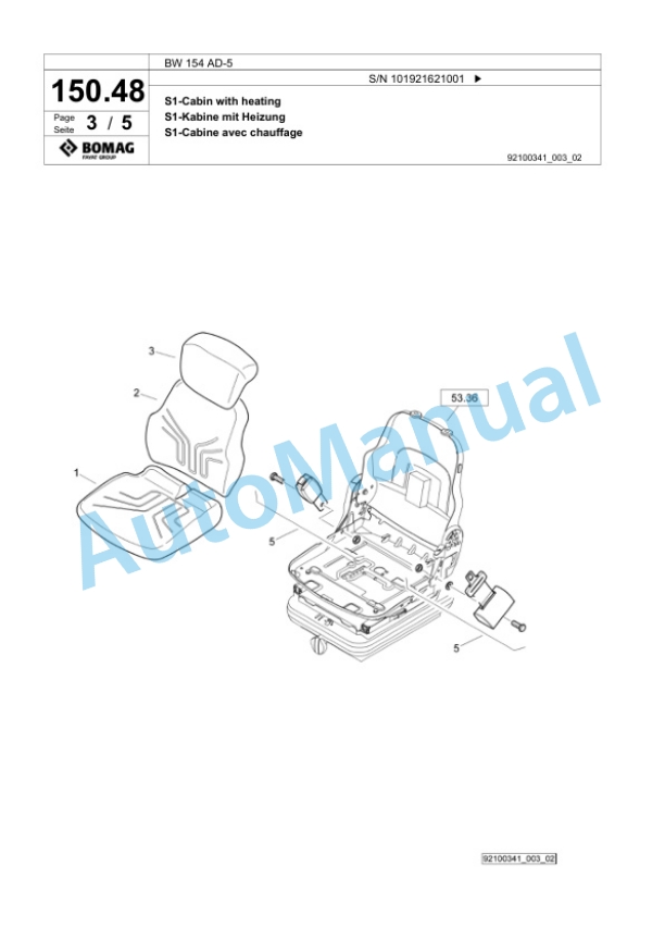 Bomag BW 154 AD-5 Tandem Vibratory Roller Spare Parts Catalogue 00825345 4 Bomag BW 154 AD-5 Tandem Vibratory Roller Spare Parts Catalogue 00825345-4
