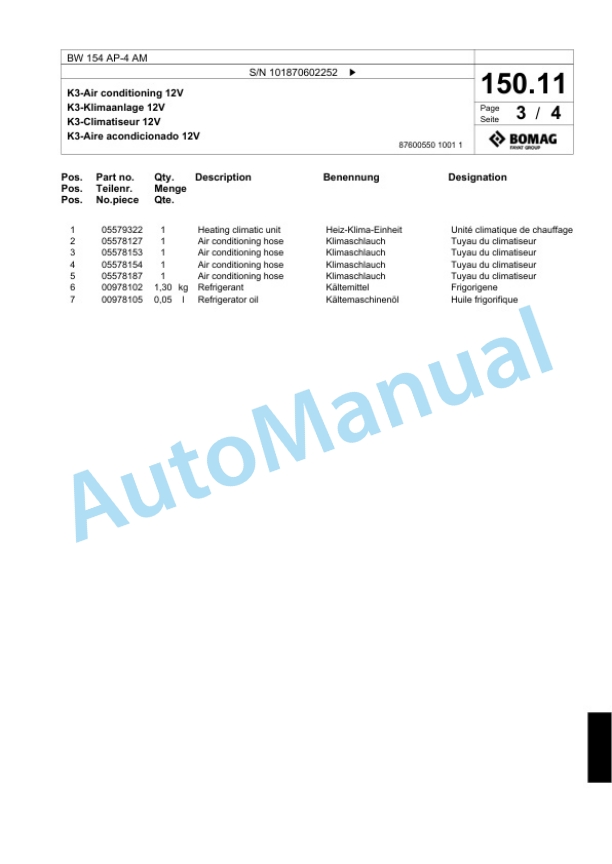 Bomag BW 154 AP-4 AM Tandem Vibratory Roller Spare Parts Catalogue 00818299 4 Bomag BW 154 AP-4 AM Tandem Vibratory Roller Spare Parts Catalogue 00818299-4