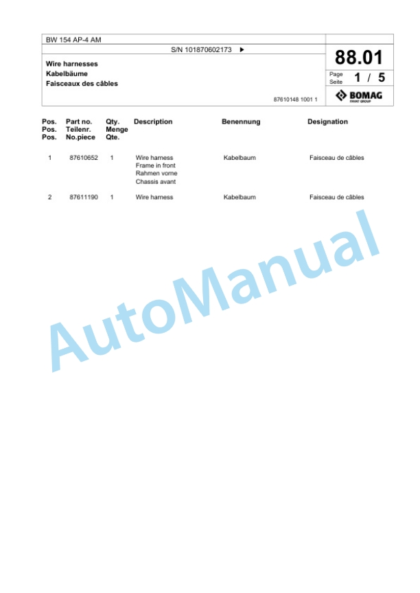 Bomag BW 154 AP-4 AM Tandem Vibratory Roller Spare Parts Catalogue 00824177 2 Bomag BW 154 AP-4 AM Tandem Vibratory Roller Spare Parts Catalogue 00824177-2