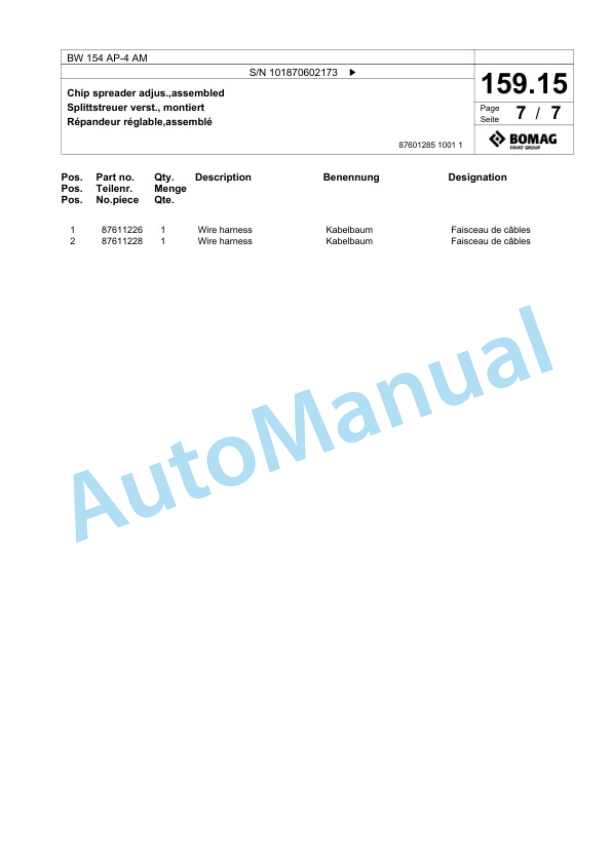 Bomag BW 154 AP-4 AM Tandem Vibratory Roller Spare Parts Catalogue 00824177 5 Bomag BW 154 AP-4 AM Tandem Vibratory Roller Spare Parts Catalogue 00824177-5
