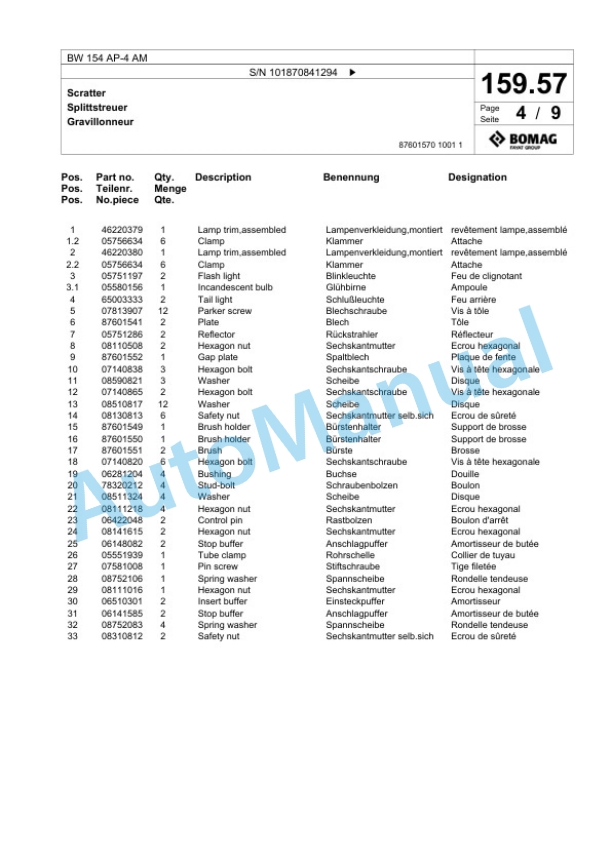 Bomag BW 154 AP-4 AM Tandem Vibratory Roller Spare Parts Catalogue 00825669 5 Bomag BW 154 AP-4 AM Tandem Vibratory Roller Spare Parts Catalogue 00825669-5