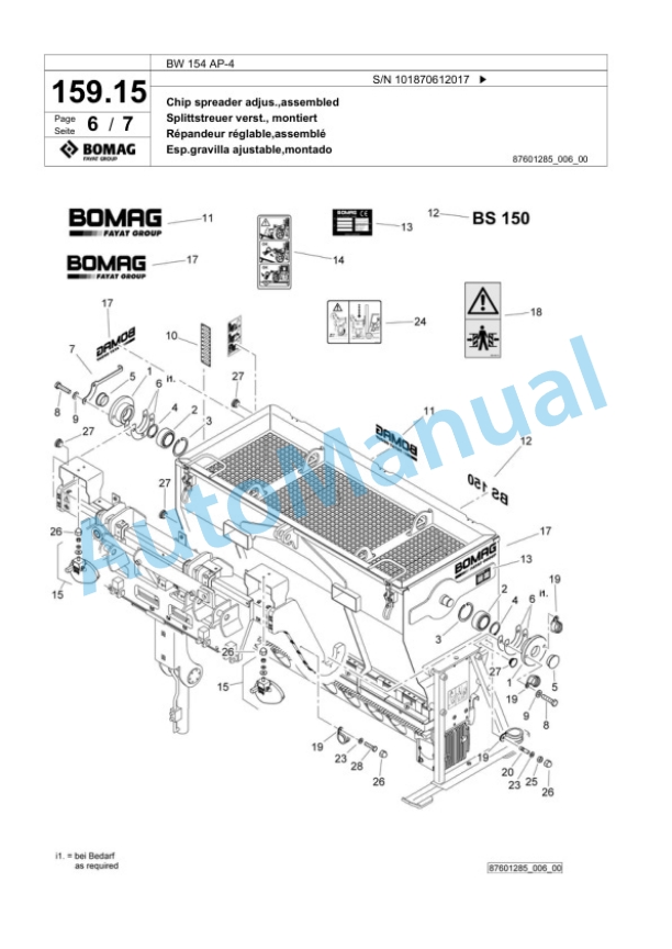 Bomag BW 154 AP-4 Tandem Vibratory Roller Spare Parts Catalogue 00818301 5 Bomag BW 154 AP-4 Tandem Vibratory Roller Spare Parts Catalogue 00818301-5