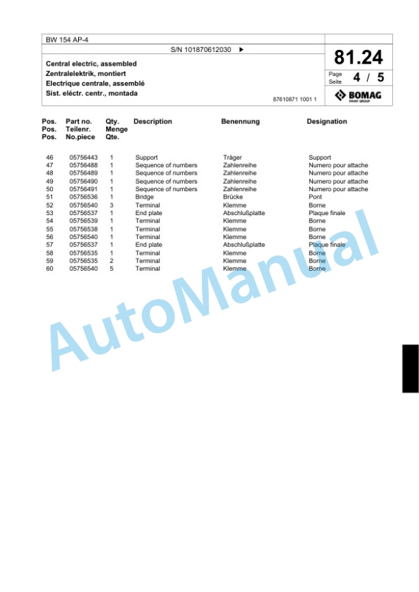 Bomag BW 154 AP-4 Tandem Vibratory Roller Spare Parts Catalogue 00824179 2 Bomag BW 154 AP-4 Tandem Vibratory Roller Spare Parts Catalogue 00824179-2
