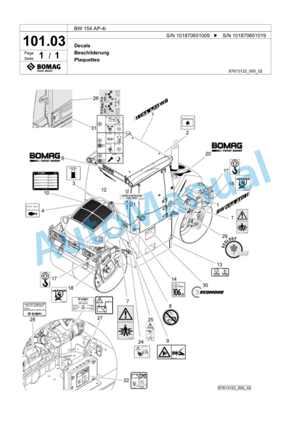 Bomag BW 154 AP-4i Tandem Vibratory Roller Spare Parts Catalogue 00824587 3 Bomag BW 154 AP-4i Tandem Vibratory Roller Spare Parts Catalogue 00824587-3