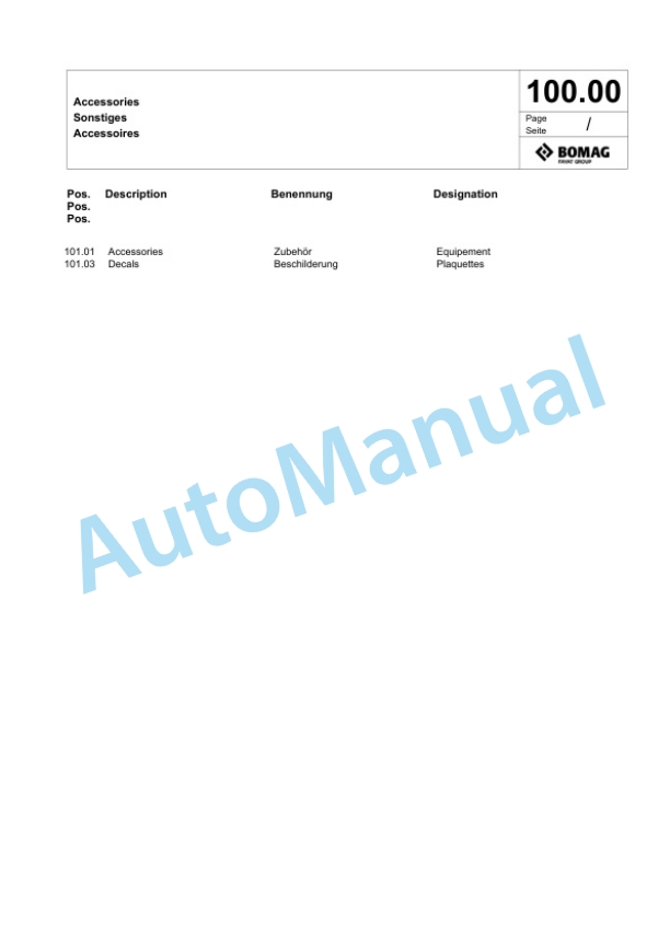 Bomag BW 154 AP-4i Tandem Vibratory Roller Spare Parts Catalogue 00825381 3 Bomag BW 154 AP-4i Tandem Vibratory Roller Spare Parts Catalogue 00825381-3