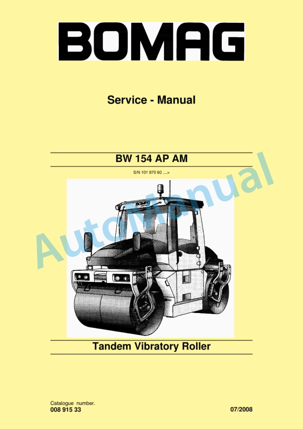 Bomag BW 154 AP AM Tandem Vibratory Roller Service Manual 00891533 1 Bomag BW 154 AP AM Tandem Vibratory Roller Service Manual 00891533