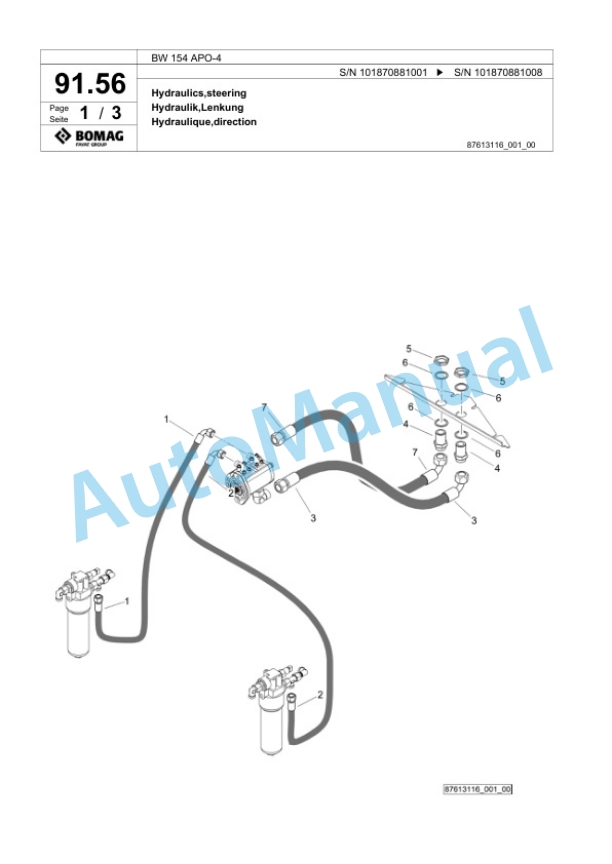 Bomag BW 154 APO-4 Tandem Vibratory Roller Spare Parts Catalogue 00825677 2 Bomag BW 154 APO-4 Tandem Vibratory Roller Spare Parts Catalogue 00825677-2