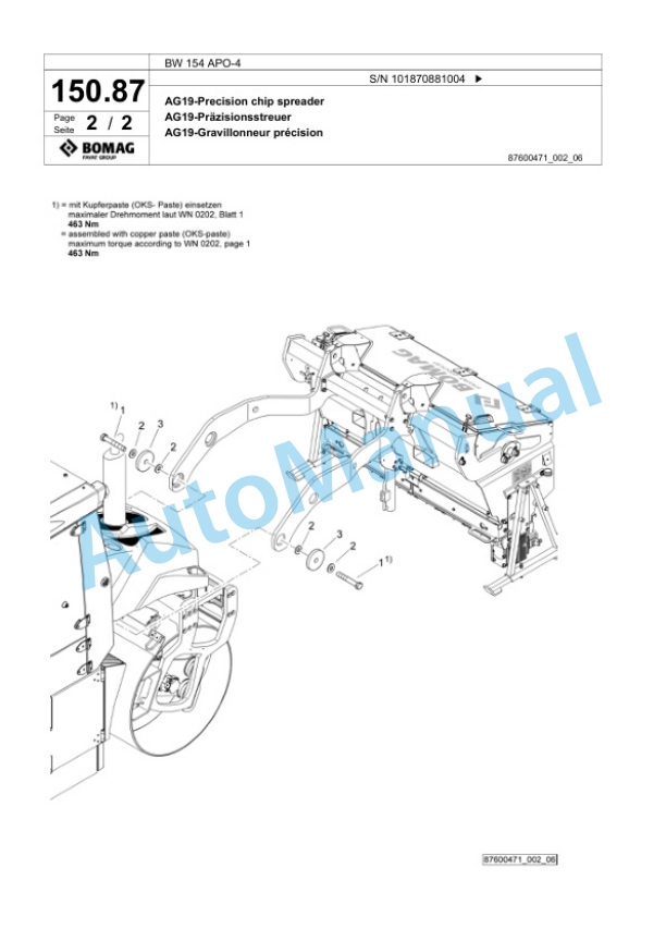 Bomag BW 154 APO-4 Tandem Vibratory Roller Spare Parts Catalogue 00825677 3 Bomag BW 154 APO-4 Tandem Vibratory Roller Spare Parts Catalogue 00825677-3