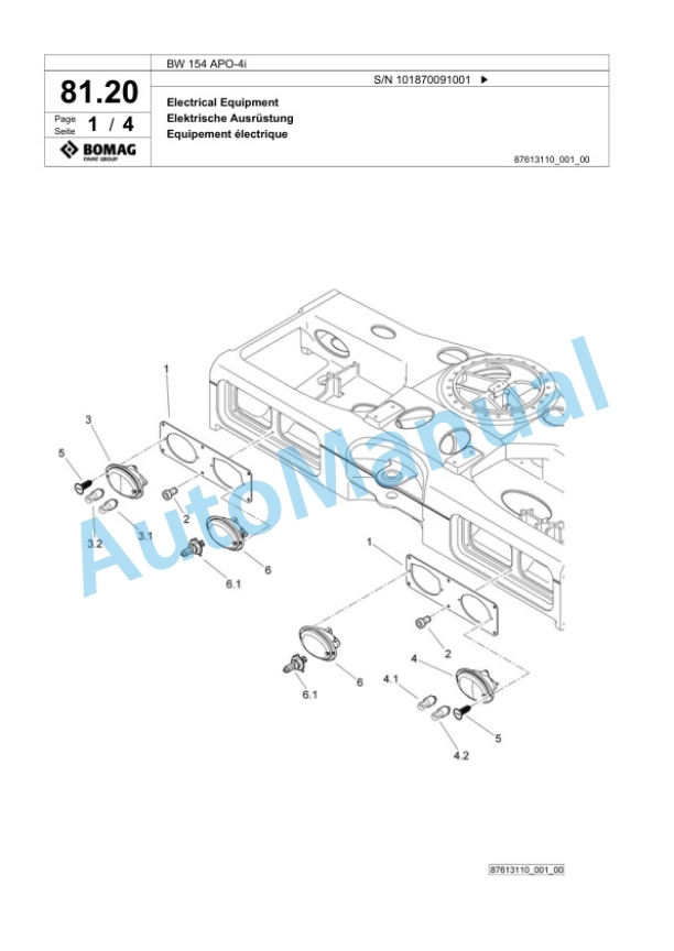 Bomag BW 154 APO-4i Tandem Vibratory Roller Spare Parts Catalogue 00825387 2 Bomag BW 154 APO-4i Tandem Vibratory Roller Spare Parts Catalogue 00825387-2