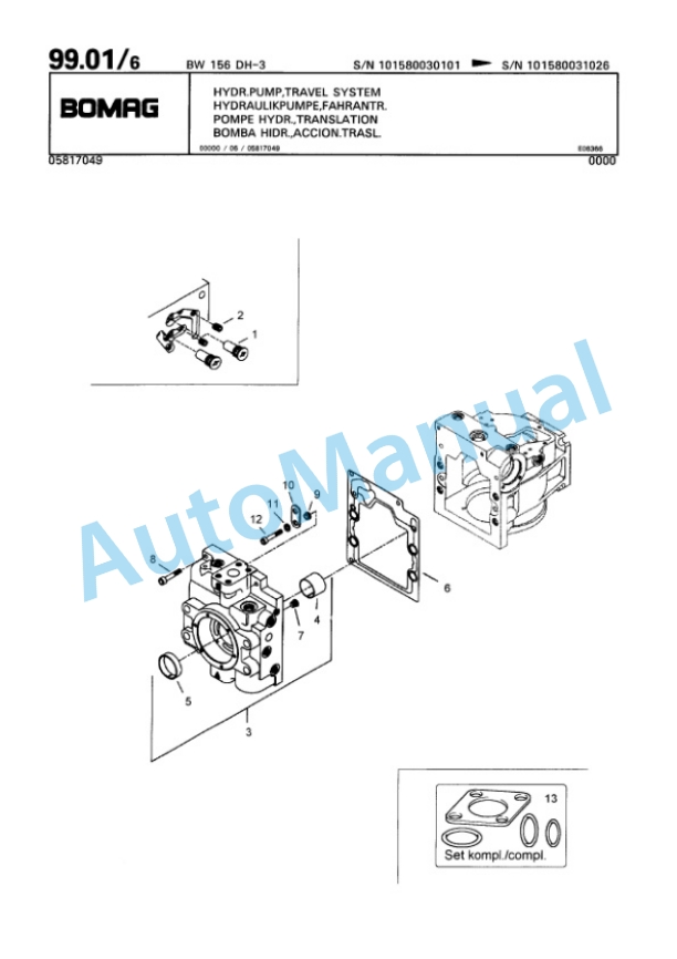 Bomag BW 156 DH-3 Single Drum Wheel Drive Vibratory Roller Spare Parts Catalogue 00815303 2 Bomag BW 156 DH-3 Single Drum Wheel Drive Vibratory Roller Spare Parts Catalogue 00815303-2