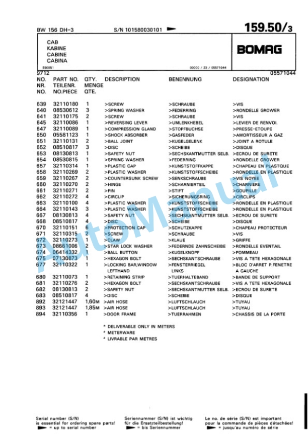 Bomag BW 156 DH-3 Single Drum Wheel Drive Vibratory Roller Spare Parts Catalogue 00815303 4 Bomag BW 156 DH-3 Single Drum Wheel Drive Vibratory Roller Spare Parts Catalogue 00815303-4