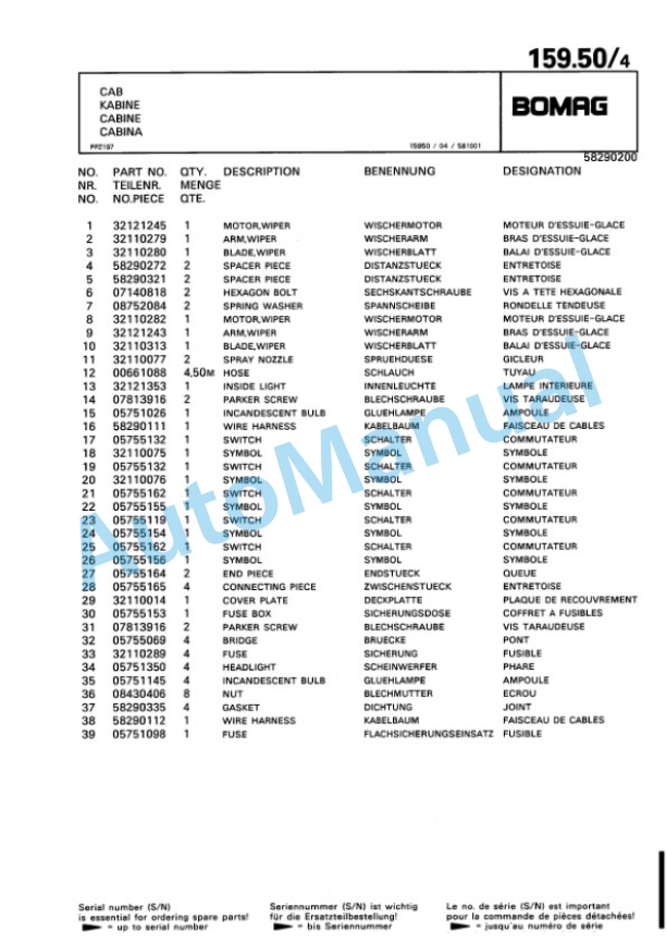 Bomag BW 156 DH-3 Single Drum Wheel Drive Vibratory Roller Spare Parts Catalogue 00815303 5 Bomag BW 156 DH-3 Single Drum Wheel Drive Vibratory Roller Spare Parts Catalogue 00815303-5