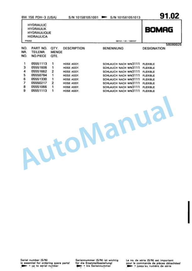 Bomag BW 156 PDH-3 Single Drum Wheel Drive Vibratory Roller Spare Parts Catalogue 00815505 2 Bomag BW 156 PDH-3 Single Drum Wheel Drive Vibratory Roller Spare Parts Catalogue 00815505-2