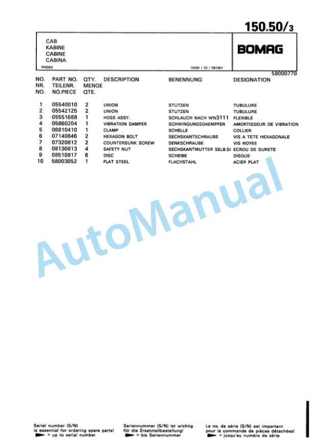 Bomag BW 156 PDH-3 Single Drum Wheel Drive Vibratory Roller Spare Parts Catalogue 00815505 4 Bomag BW 156 PDH-3 Single Drum Wheel Drive Vibratory Roller Spare Parts Catalogue 00815505-4